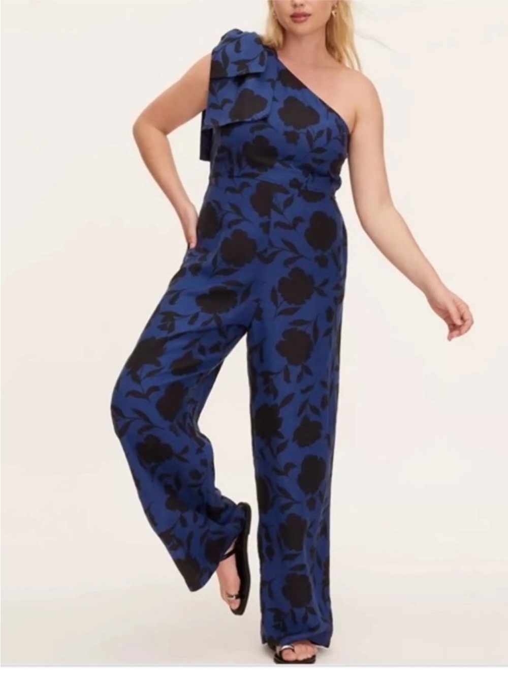 NWT Kate Spade Women Black/Blue Sleeveless One Shoulder Bow Jumpsuit Size 10